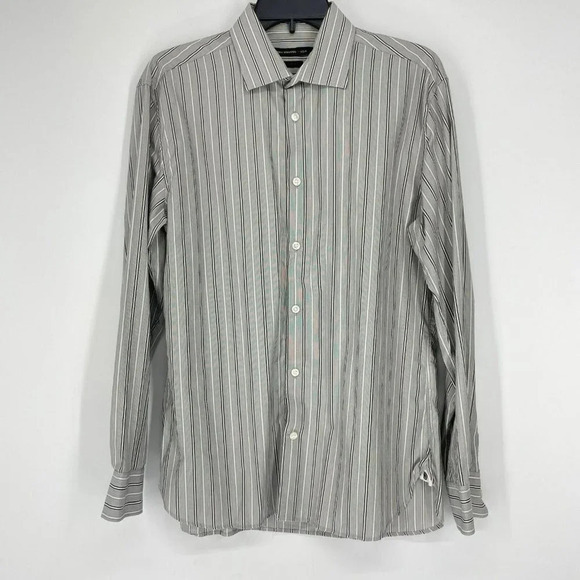 John Varvatos Shirt Mens 15.5 Gray Stripe Slim Fit Button Up Classic Long Sleeve - Picture 1 of 10